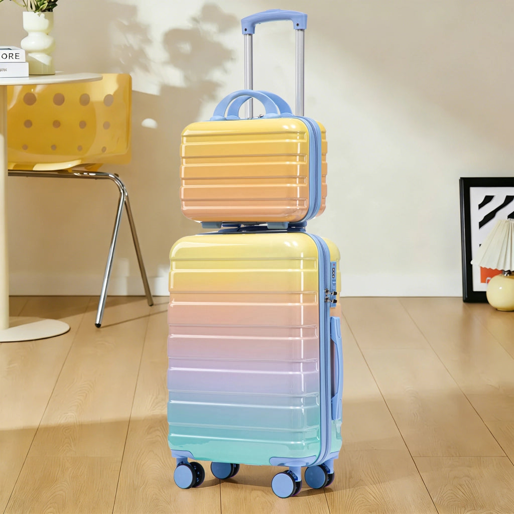 Set composto da due valigette girevoli in PC da 14"/20" con lucchetto a combinazione e trousse per cosmetici da 14" (gialla)