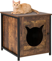 Mobile per Lettiera Gatti in Legno, Casetta con Ingresso a Forma di Gatto, Telaio in Metallo, Mobiletto Multiuso per Ingresso e Soggiorno, Adatto a Gatti Piccoli e Grandi