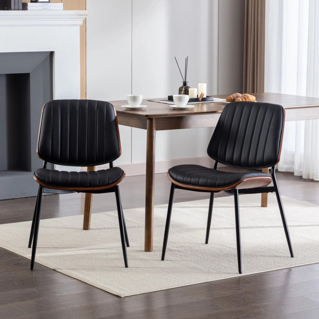 Sedie da Pranzo Set 2 Pezzi Retr¨° ¨C MINIMAL ¨C Similpelle Nera, Schienale Legno, Gambe Metallo
