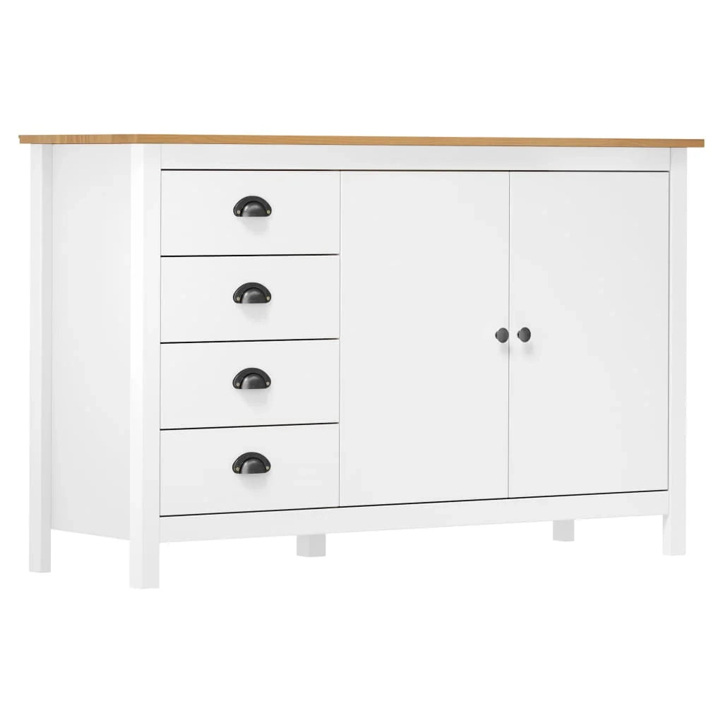 Buffet credenza cassettiera armadio mobile contenitore organizer per cucina soggiorno salotto Hill 130 x 40 x 80 cm legno massello di pino bianco 02_0035667