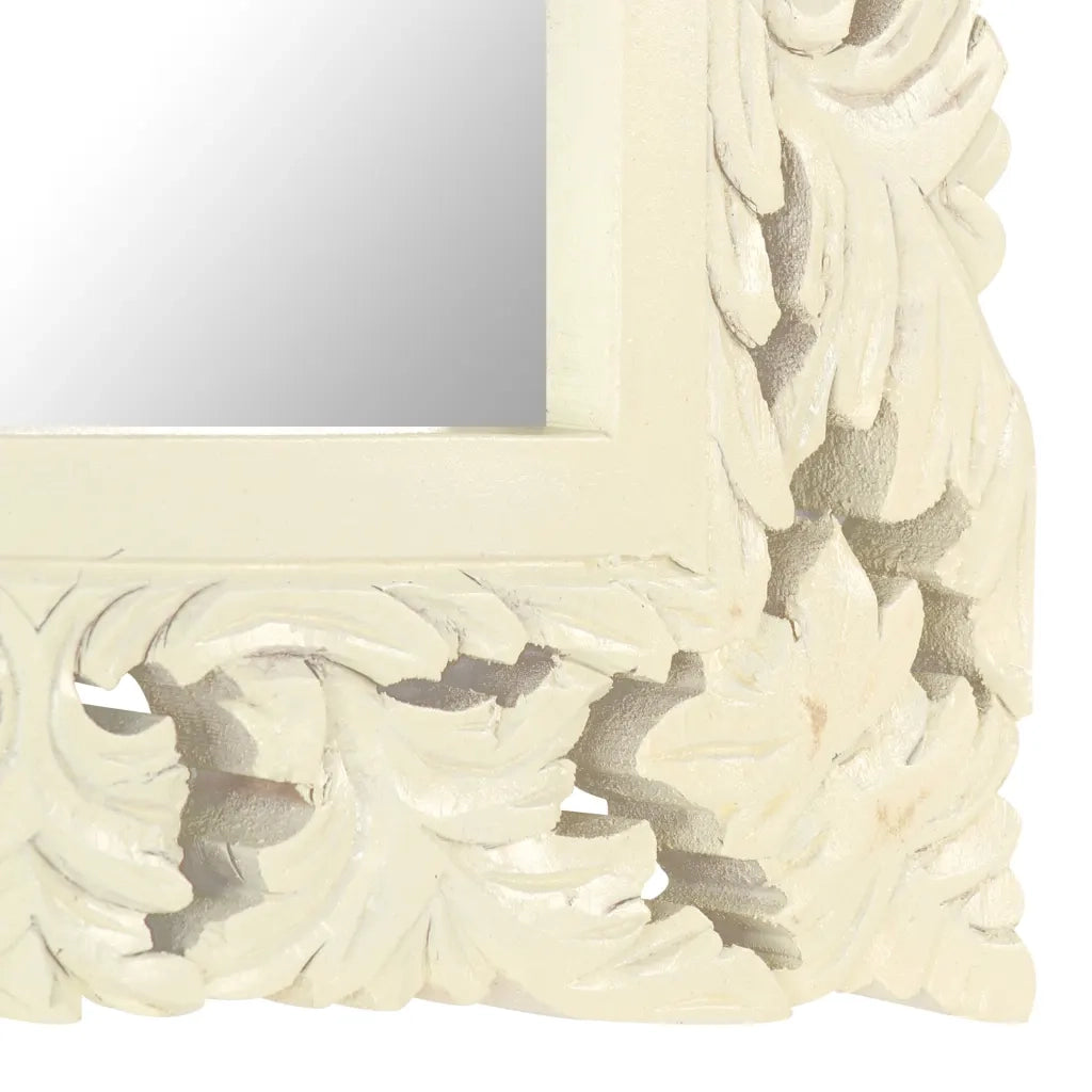 Specchio Intagliato a Mano Bianco 50x50 cm in Massello di Mango 321641
