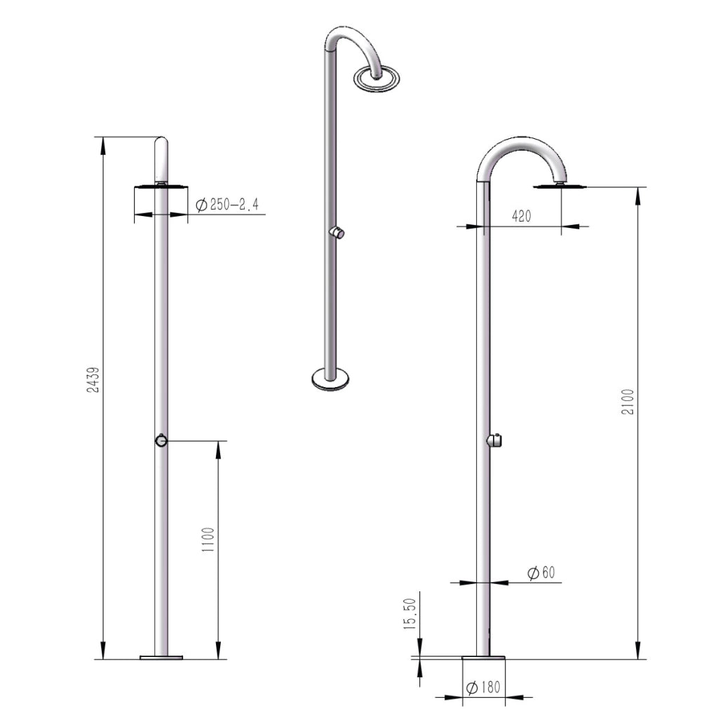 SINED Doccia Inox Satinato Solo Acqua Fredda per Piscine e Spiagge Struttura in Acciaio Inox AISI 316L Resistente agli Agenti Atmosferici e Salsedine Modello Palau
