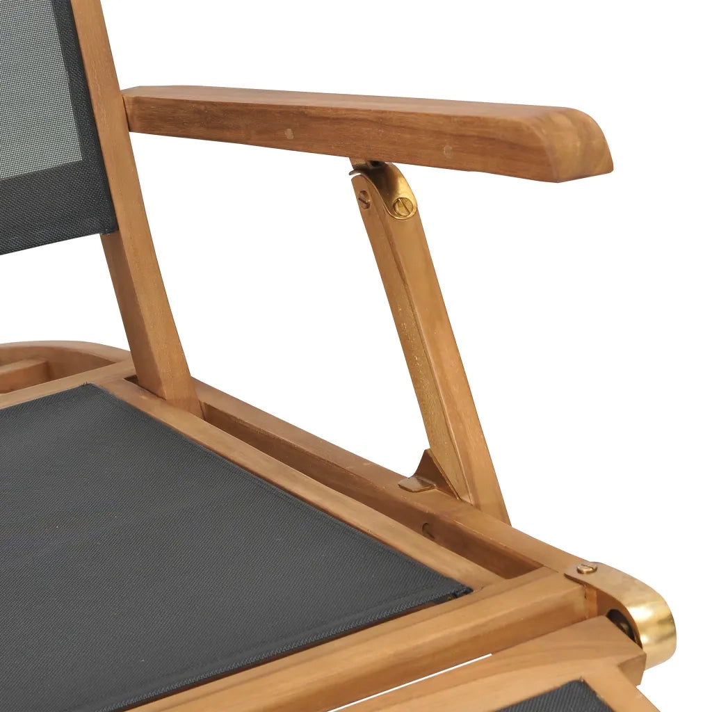 Sedia a Sdraio con Poggiapiedi in Legno Massello di Teak Nera 47410