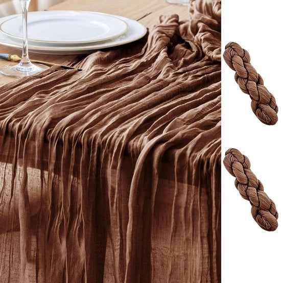 Due pezzi di tovagliolo di stoffa per tavola 300 x 90 cm marrone Boho tovagliolo trasparente per tavola matrimonio stoffa per doccia di nozze tessuto rustico per festa