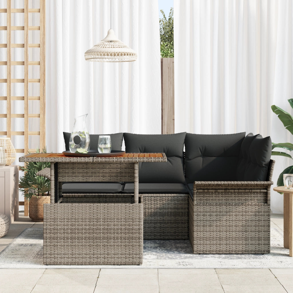 Set di Divani da Giardino a 5 Pezzi con Cuscini Grigio Polirattan