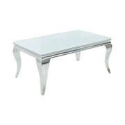 Table bassa VELENA 100 cm argentata con vetro temperato opaco – Gambe curve in stile barocco