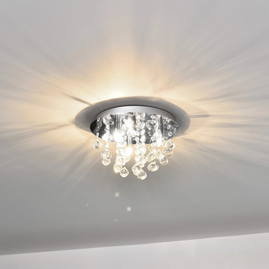 Plafoniera sospensione metallo e cristallo artistico cromo argento 3 x G9 diametro 28 cm 03_0002811