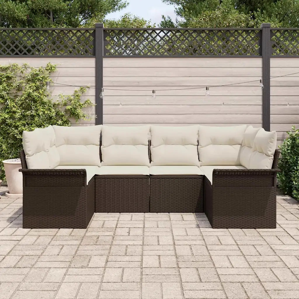 Set Divano da Giardino con cuscino 6 pcs Marrone polyrattan