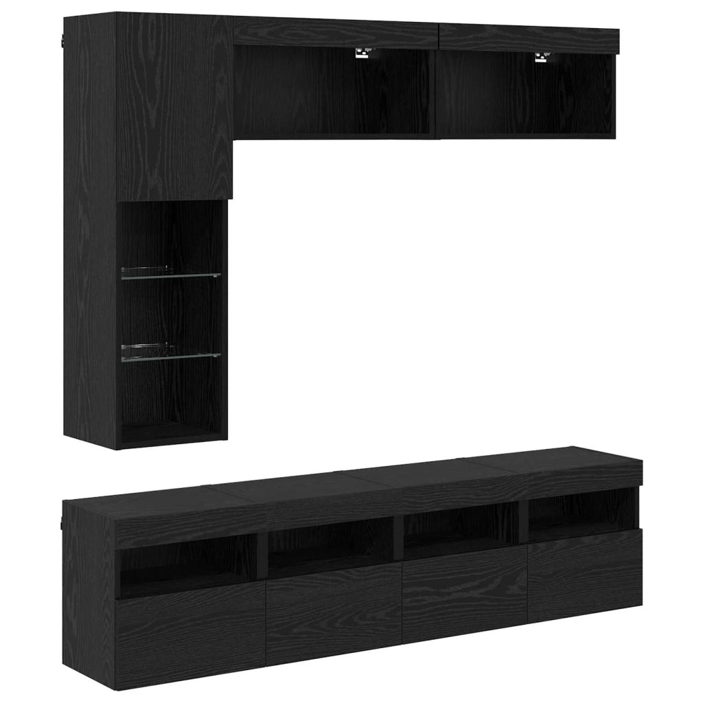 Mobile TV con led 7 pcs Rovere Nero Legno multistrato