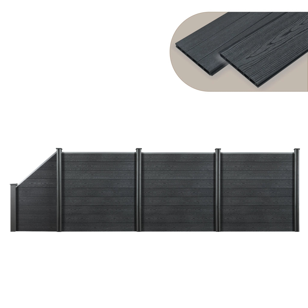 Recinzione in WPC per Giardino Staccionata da Elementi Inclinato e Rettangolari 183x625 cm Grigio NEU.HOLZ