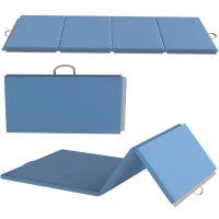 Tappetino fitness pieghevole in 4 con maniglie e rivestimento sintetico 240 x 120 x 5 cm Blu chiaro