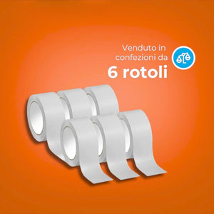 Kit 6 nastro adesivo silenzioso bianco 50x132m per imballaggi continui