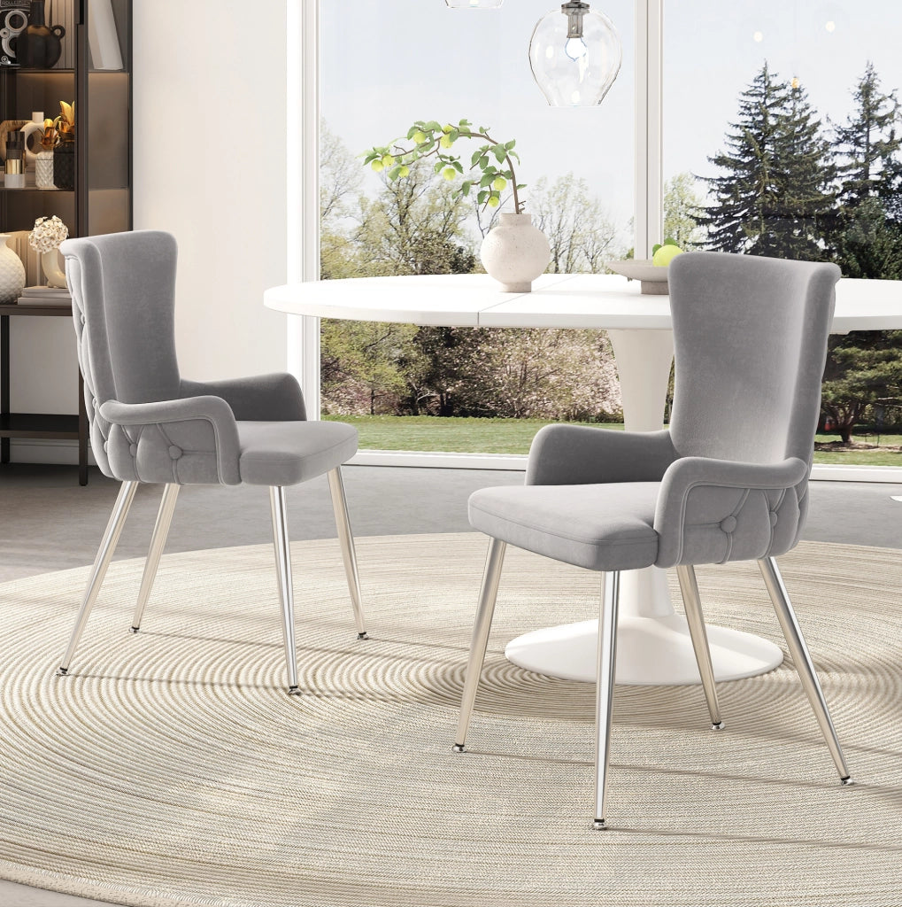 Set di 6 sedie da pranzo in velluto con gambe in metallo; grigio e argento