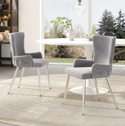 Set di 6 sedie da pranzo in velluto con gambe in metallo; grigio e argento
