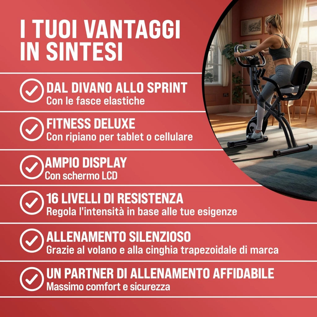Cyclette Da Casa EAGLE 3 3in Bici Pieghevole Palestra In Casa, Bicicletta da casa Home Trainer, Bici Casa Con Display LCD, 16 Livelli Resistenza, Cinghie Incluse con Ergometro