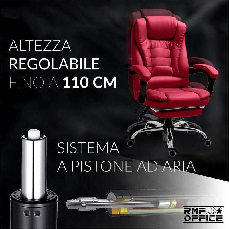 SEDIA DA UFFICIO ERGONOMICA RECLINABILE REGOLABILE IN ALTEZZA CON POGGIA PIEDI ROSSA