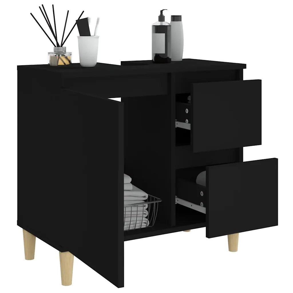 Armadietto da Bagno Nero 65x33x60 cm in Legno Multistrato 819821