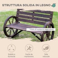 Panchina da Esterno a 2 Posti , Panchina da Giardino Stile Country con Braccioli a Ruota in Legno, 105.5x59x75cm Marrone