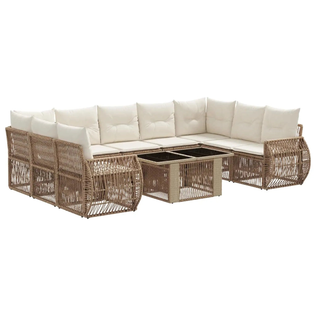 Set Divano da Giardino 10 pz Beige e Bianco Crema polyrattan 3436992