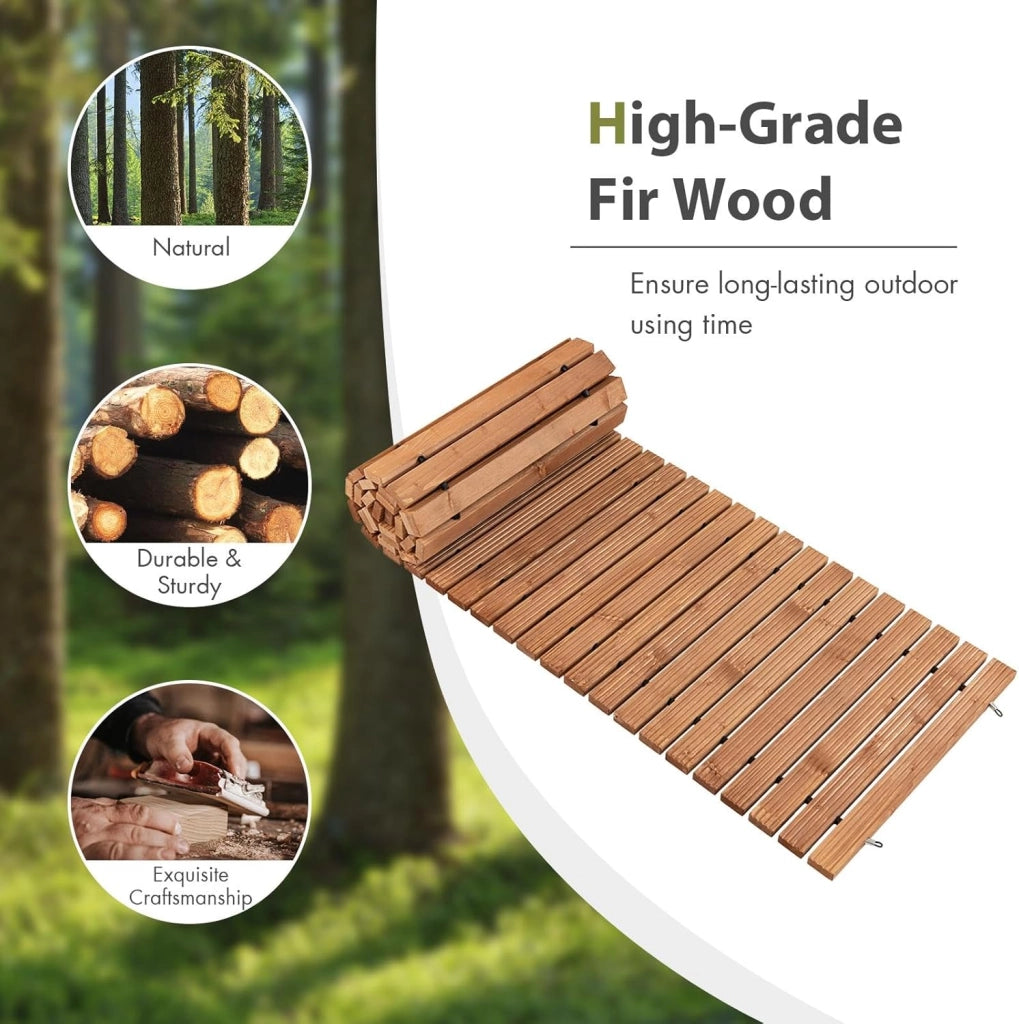 Passerella da Giardino Arrotolabile 245 cm, Sentiero da Prato in Legno di Abete con Cavi in Acciaio, Percorso da Prato Antiscivolo per Cortile e Spiaggia (Marrone, 245 x 43 cm)