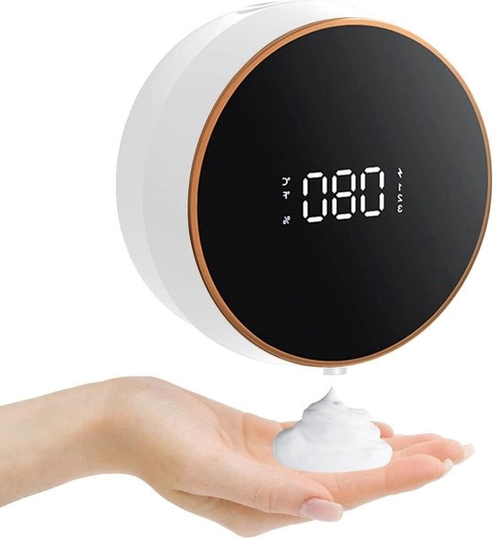 Dispensatore di sapone automatico da parete 300 ml senza contatto dispositivo di asciugamano USB caricabile display LED sensore cucina bagno - bianco