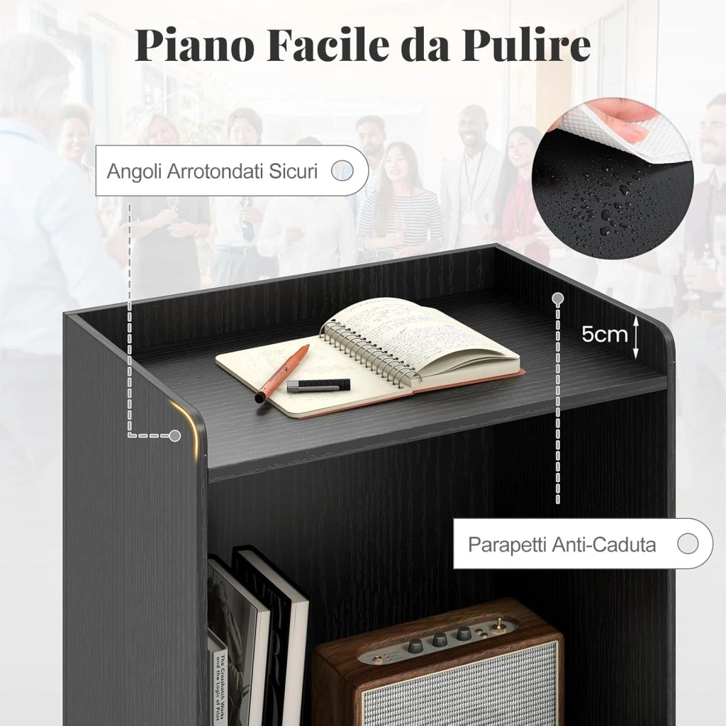 COSTWAY Podio per Conferenza, Leggio in Legno Massello con 2 Ripiani e Ruote Universali e Bloccabili, Podio in Piedi per Chiesa, Ufficio e Scuola, 57,5 x 37 x 105 cm (Nero)