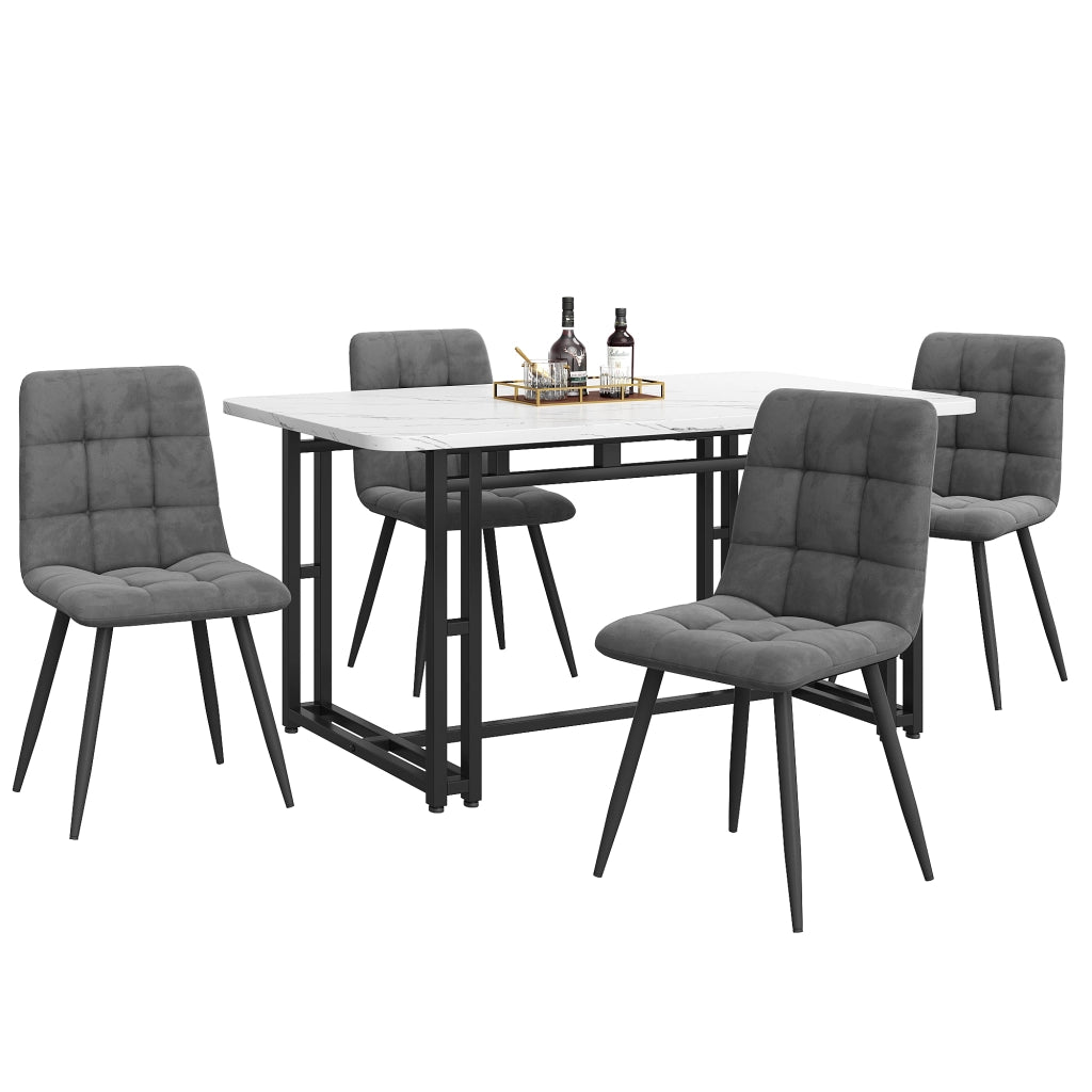 Tavolo da pranzo per 4 persone con 4 sedie, piano in MDF e gambe in metallo, per sala da pranzo e soggiorno, grigio