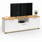 IDMarket - Mueble TV VITO con cajón y hornacina blancos y encimera de madera de 110 cm