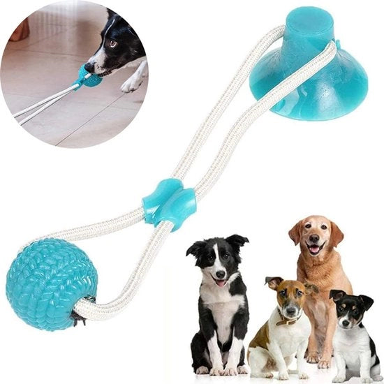 Giocattolo per cani con morsetti, pallina in gomma e multifunzionale, progettato per essere resistente, con doppia costruzione a morsetti e adatto a essere tirato, morso e giocato.