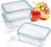Contenitori di Stoccaggio in Vetro con Anello di Sigillatura in Silicone - Set di 3 - 900 ml - Sicuro per Lavastoviglie - Sicuro per Microonde e Congelatore