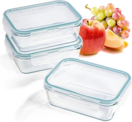 Contenitori di Stoccaggio in Vetro con Anello di Sigillatura in Silicone - Set di 3 - 900 ml - Sicuro per Lavastoviglie - Sicuro per Microonde e Congelatore