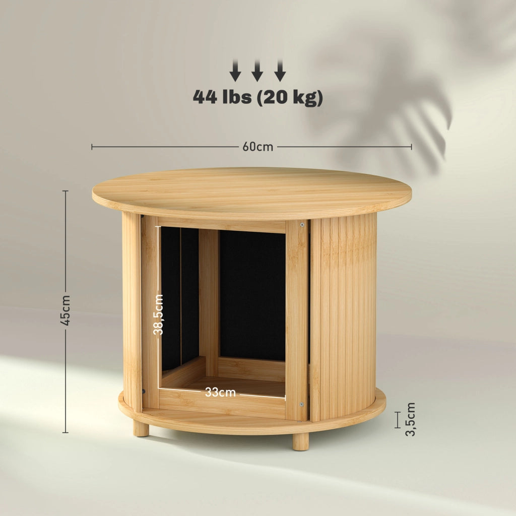 Tavolo da pranzo - rotondo in bambù - vano nascosto - porta scorrevole - Ø60x45 cm - naturale - moderno