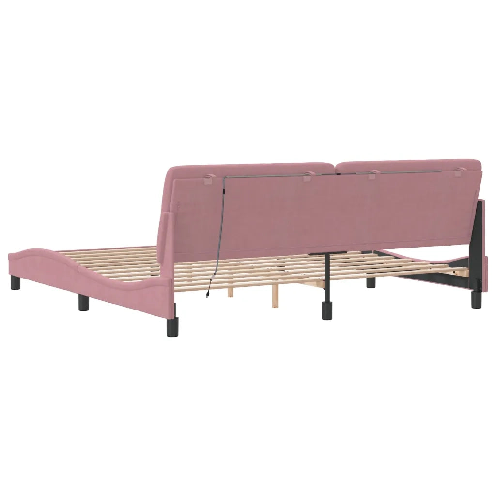 Giroletto con LED senza Materasso-Struttura Letto Rosa 200x200 cm in Velluto