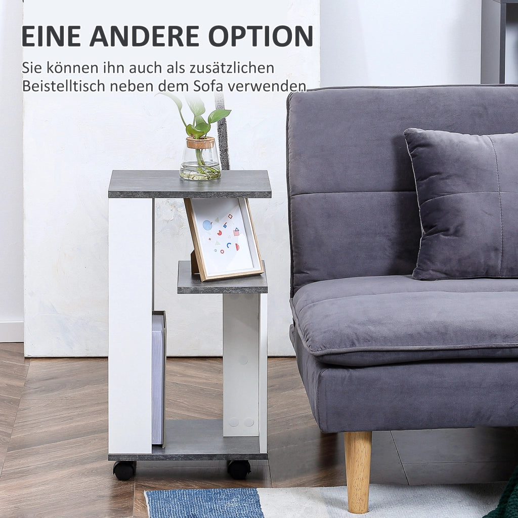 Comodino con Cassetti e Ruote ¨C Zephmum ¨C Grigio/Bianco 35x29.5x65.5 cm