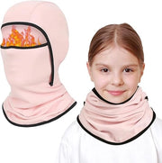 Due bivi per bambini da 6 a 14 anni, cappuccio multifunzionale impermeabile e impermeabile, cappello da bicicletta con collo riscaldante, pet per bambini e bambine, attività all'aperto in inverno, colore rosa
