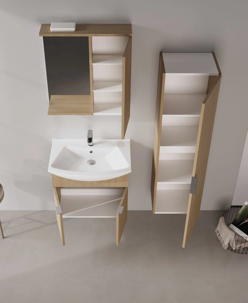 Set mobile lavabo con specchio (2 pezzi) "Purus 65" - 65 x 50 x 58 cm - Rovere