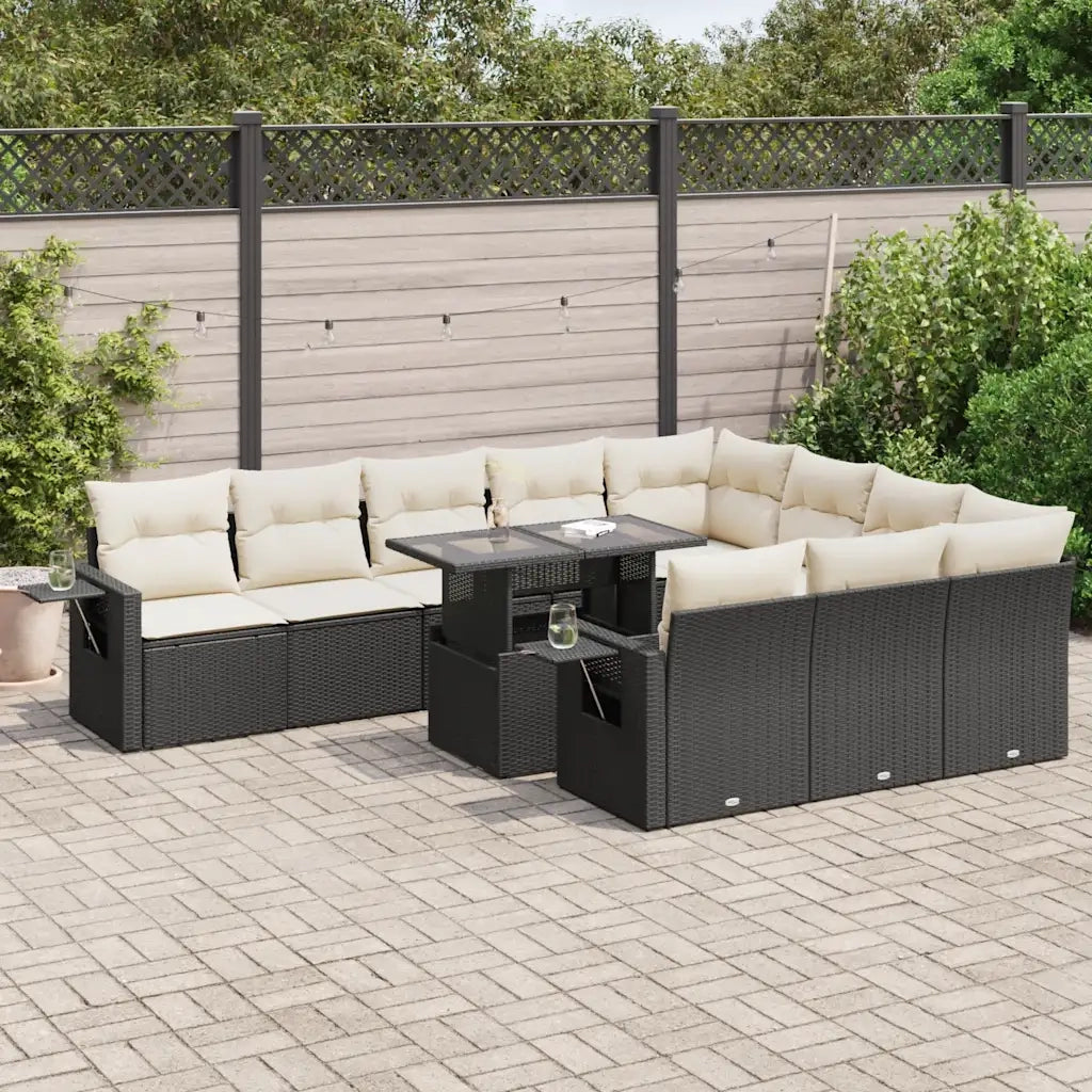 Set Divani da Giardino 11 pz con Cuscini in Polyrattan Nero 3326547