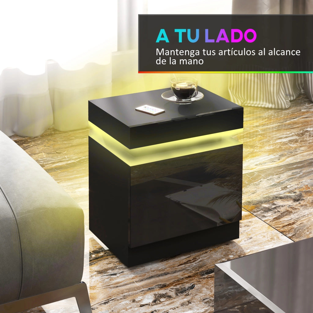 Comodino con Luci LED e 2 Cassetti ¨C zephmum ¨C 45x35x52 cm Nero