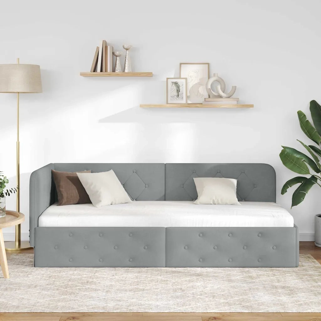 Cornice del letto ad angolo Grigio chiaro 80 x 200 cm Tessuto