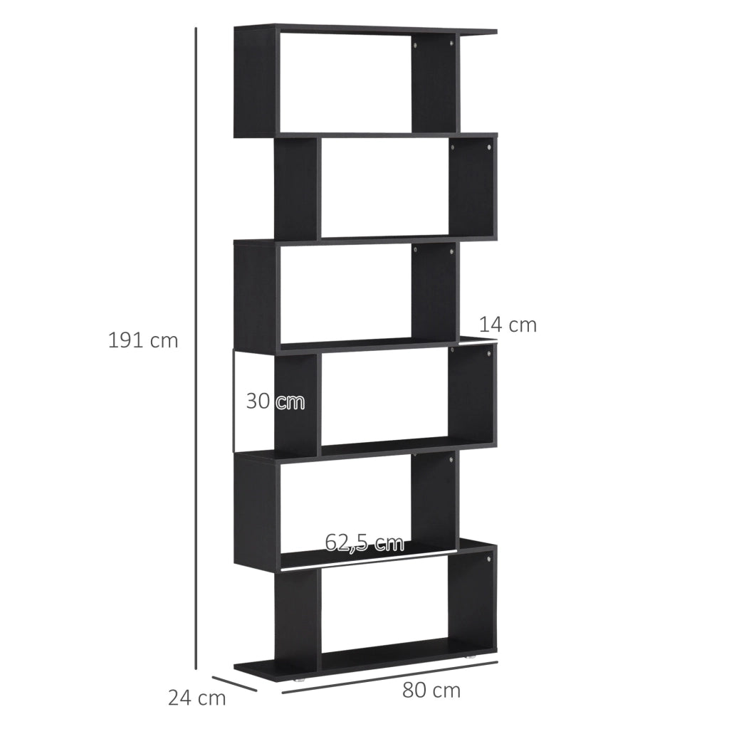 Libreria 6 Ripiani Legno Forma S ¨C zephmum ¨C 80x24x191 cm Colore Nero