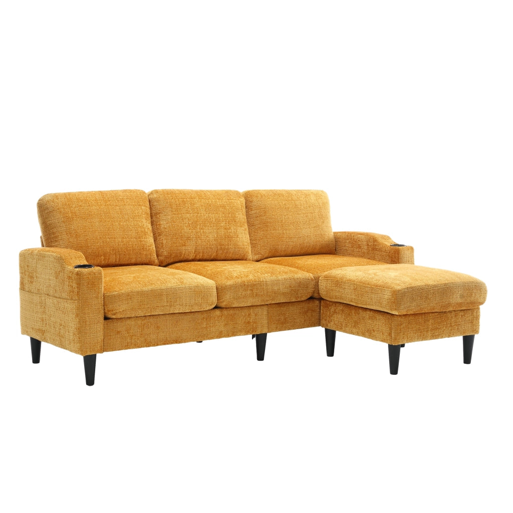 Sofa elegante con pouf e ripostiglio - Zephmum- 4 posti, braccioli, porta-bevande, tasche laterali, rivestimento in velluto