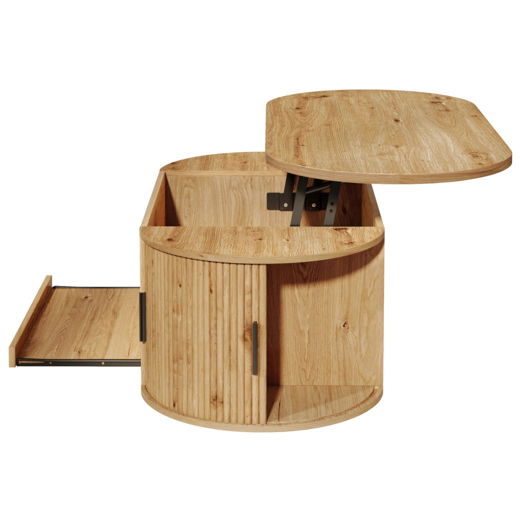 Tavolino elevabile 110x55x55 cm in MDF naturale con contenitore integrato
