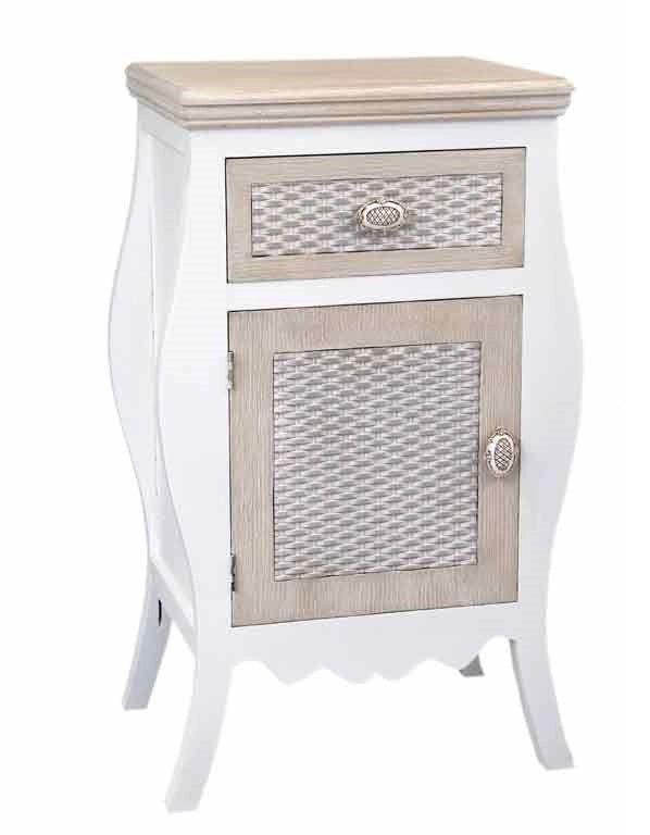 CHARM COMODINO CON CASSETTO E ANTA 48 X 34 X 77 CM COLORE BIANCO E CREMA