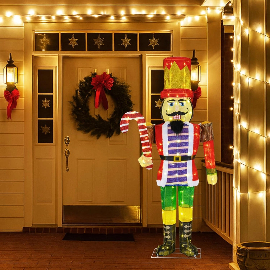 Decorazioni Natalizie, Schiaccianoci Natale Grande Soldatino 170 CM, 110 Luci Bianche Calde, Base Metallica, Picchetti& Fascette, Addobbi Natalizi per Esterno Interno per Casa, Cortile, Giardino
