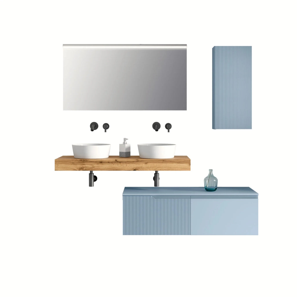 Composizione doppio lavabo 7 pezzi VENERE quercia / azzurro tiffany