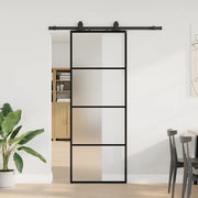 Porta Scorrevole con Ferramenta Nera 76x205 cm in Vetro ESG