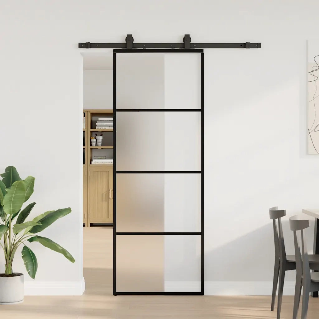 Porta Scorrevole con Ferramenta Nera 76x205 cm in Vetro ESG