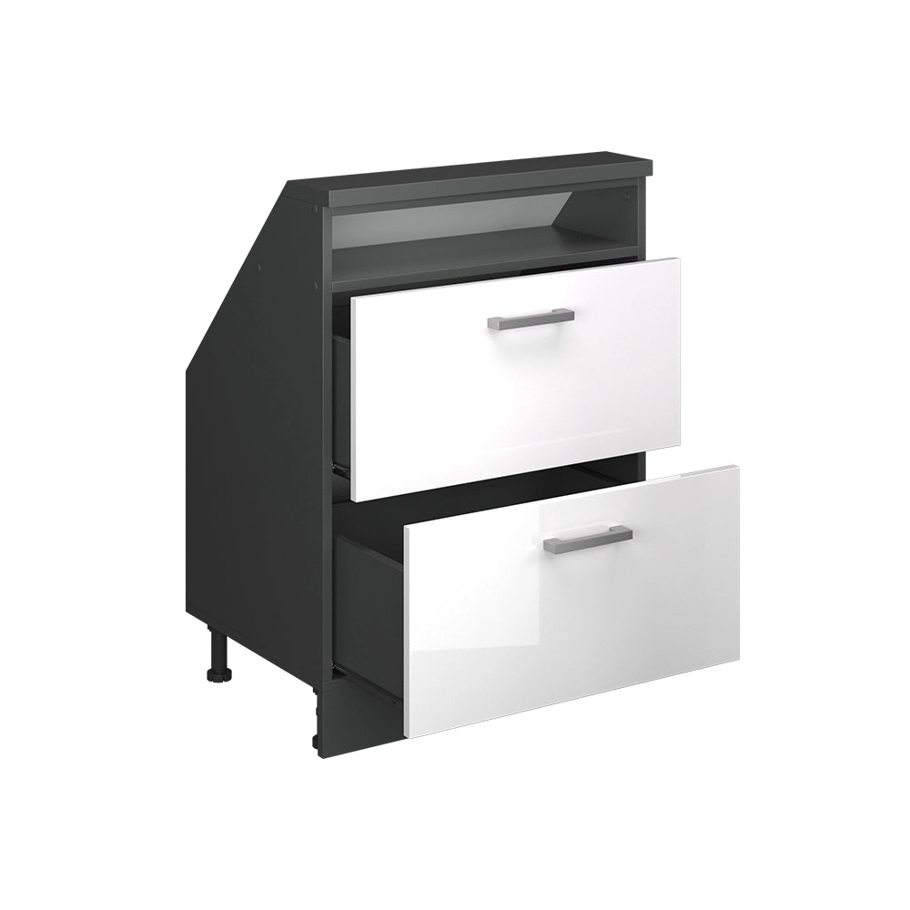 Mobile cucina sottotetto R-Line Bianco lucido/Antracite 60 cm con 2 cassetti Vicco