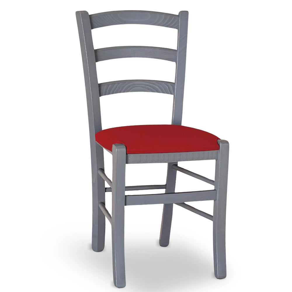 Sedie sala da pranzo Venezia in legno grigio con seduta similpelle rosso