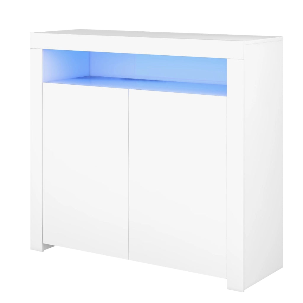 Credenza bianca con LED e 2 ante; 108 x 40 x 92 cm; con vano aperto